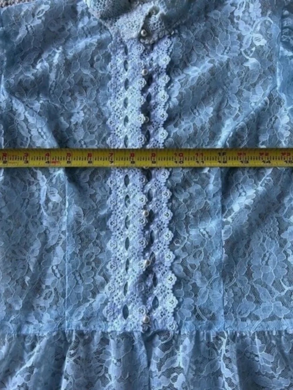 Vintage Gunne Sax Gold Label Blue Lace Blouse XS Coquette Cottagecore Soft Girl - Picture 7 of 8